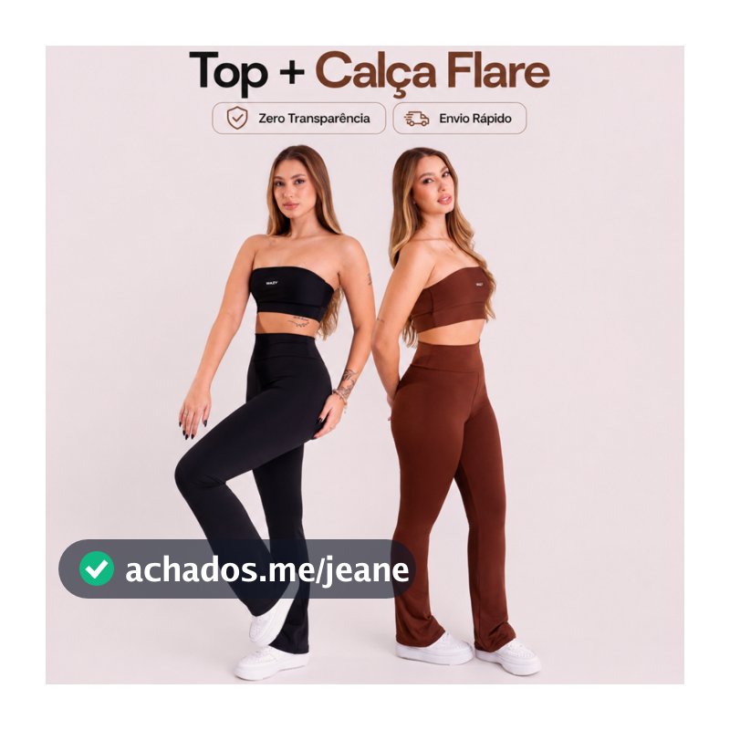 Conjunto Calça Flare + Top Faixa Feminino Fitness Para Academia e Treino Zero Transparência Wazy
