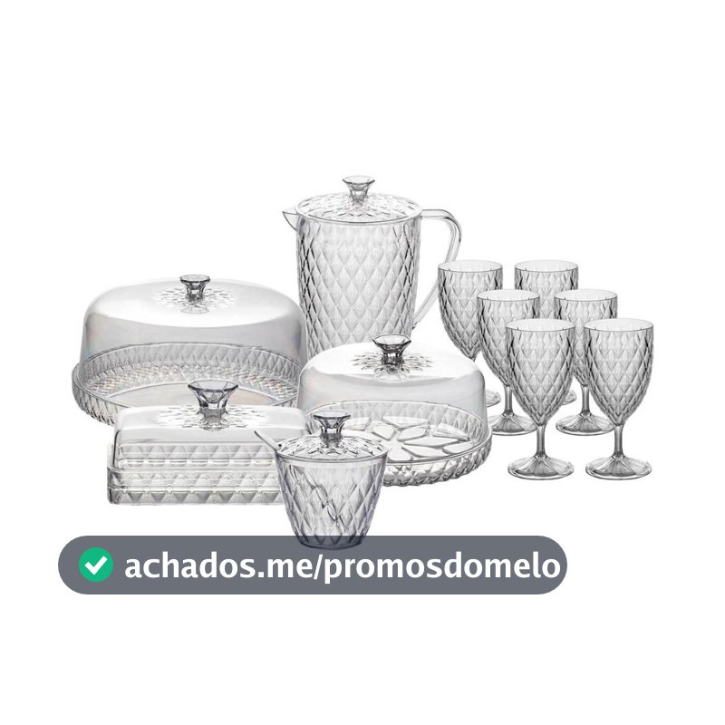 Kit Mesa Posta Glamour com 11 Itens Café da Manhã Jarra Queijeira Manteigueira Açucareiro Boleira
