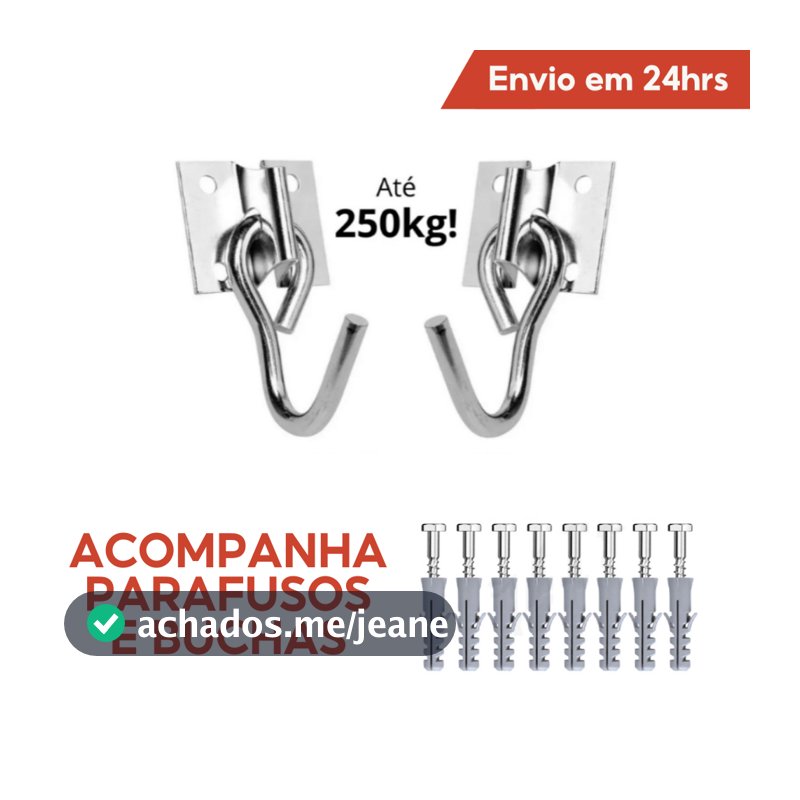 Kit Gancho Armador De Rede De Balanço Descanso Reforçado Aço Cromado Suporte de Parede Parafuso