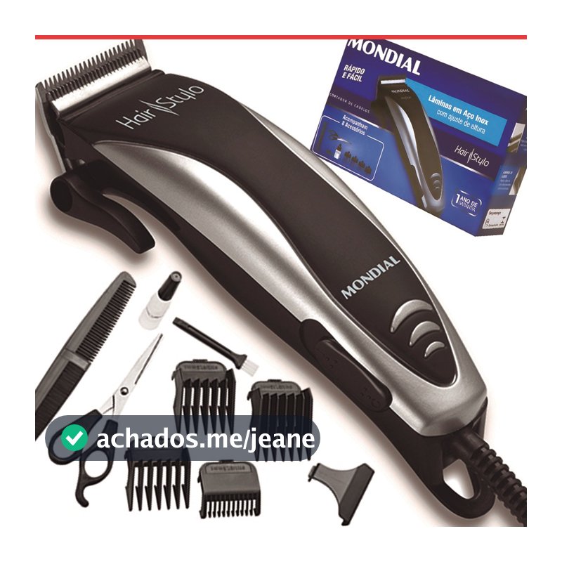 Kit Máquina Cortar Cabelo Barba Mondial 4 pentes CR02 Hair Stylo