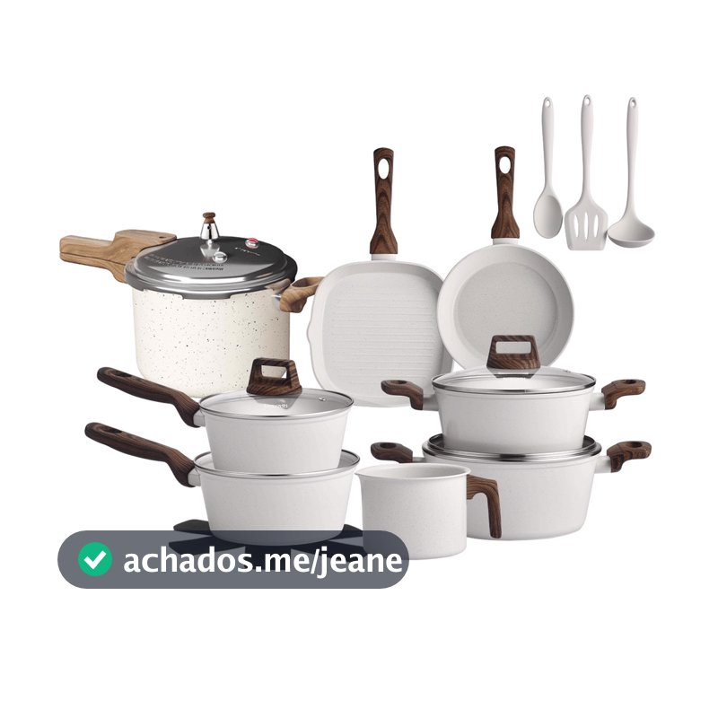 Jogo Conjunto de Panelas 13 Peças Antiaderente Revestimento Cerâmico Fundo Triplo Indução com Panela de Pressão 4,2L
