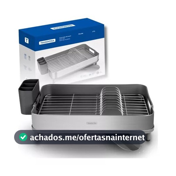 Escorredor Louça Tramontina Plurale Aço Inox  Polipropileno Capacidade 10 Pratos Sistema Escoamento
