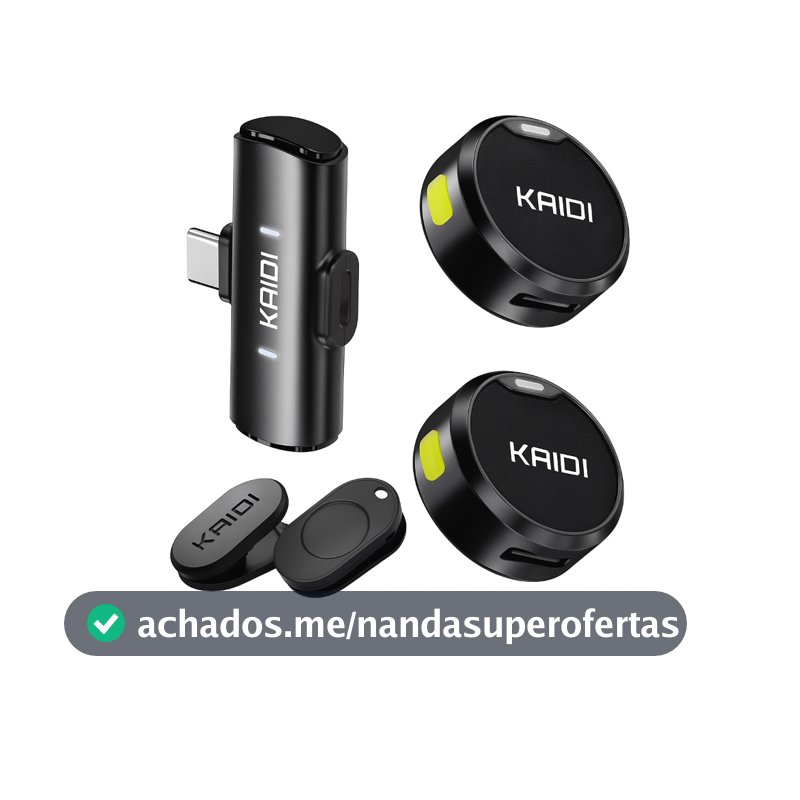 Microfone Lapela Sem Fio Duplo Kaidi Profissional Portátil Imã Redondo Anti Ruído Tipo C iPhone Gravação Celular