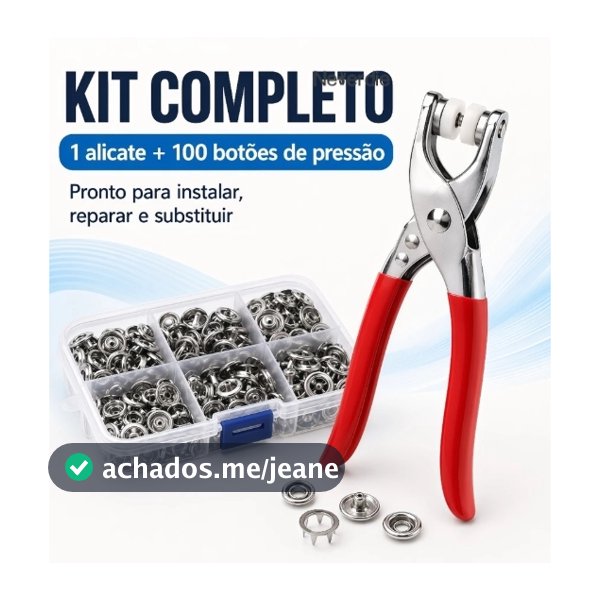 Kit Alicate Aplicador Com 100 Botões De Metal Pressão Para Costura Roupa