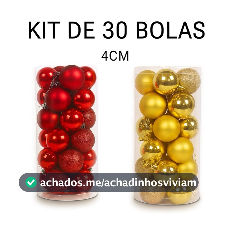 Kit 30 Bolas de Natal Medias 4cm Vermelho e Dourado – Enfeites Natalinos Bolinhas de Natal