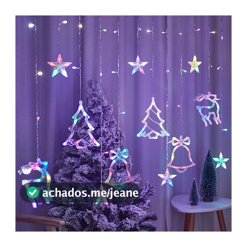 Cascata De  Natal Com Símbolos 138 Led's com Formatos 3M Luzes Natal Festa Colorida, Amarelo 220V-110V Bivolt