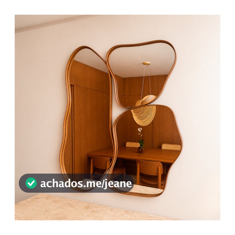 Espelhos Slim Cinamomo Orgânicos Assimétricos Moldura Amadeirada c/ Suporte 100cm 60cm 40cm