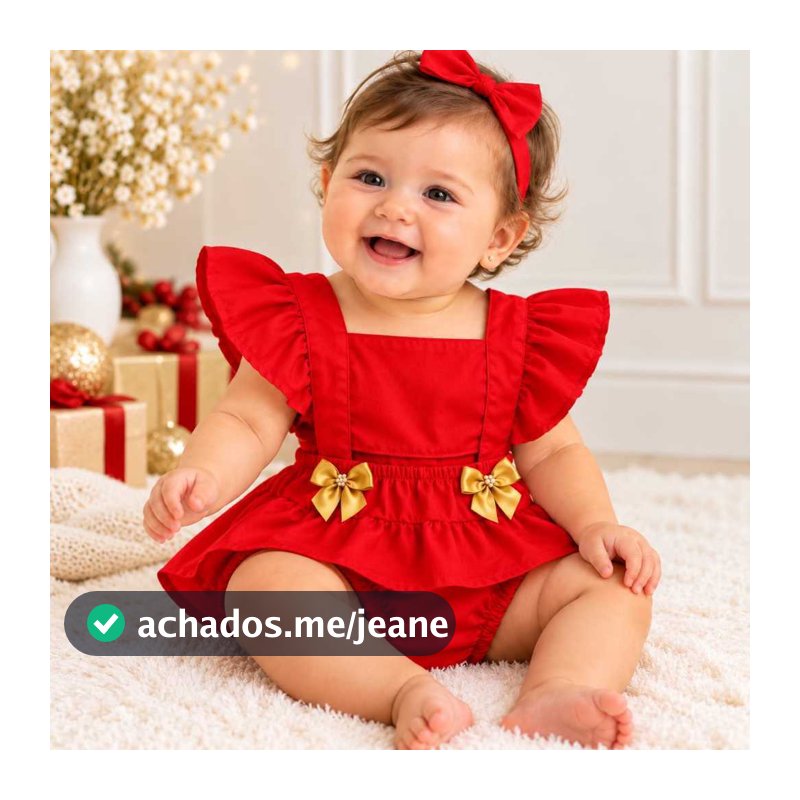 Vestido Infantil Romper Bebê Menina Vermelho Luxo Festas Natal e Ano Novo Promoção