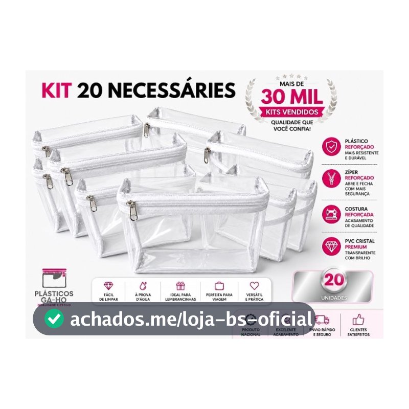🔥Kit c/20 peças de Necessaire Organizador  Multiuso Impermeavel Transparente - Plastico PVC Cristal e Ziper Branco