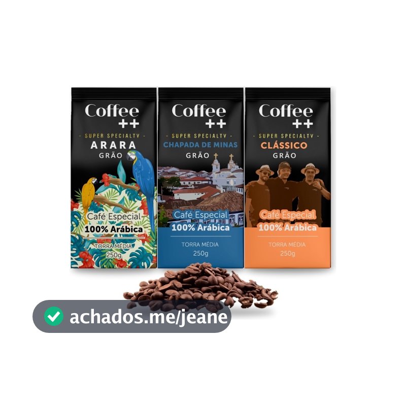 Kit 3 Café Especial em Grãos Coffee Mais Clássico, Chapada de Minas e Arara 100% Arábica - 3x250g