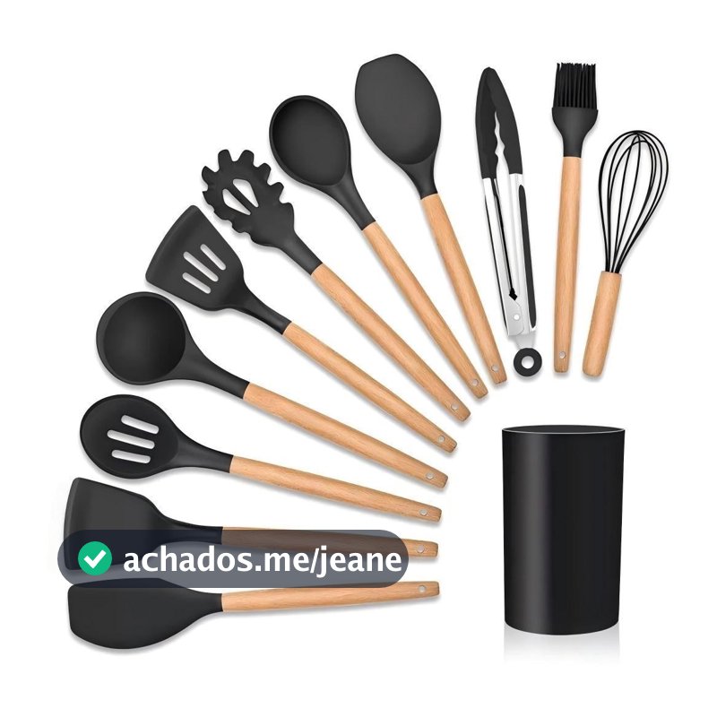 KIT 12 Peças de Utensílios Para Cozinha em Silicone e Bambu