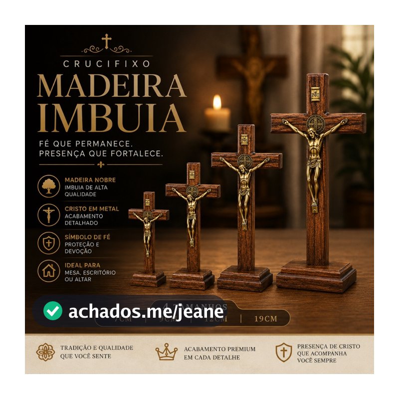 CRUZ CRUCIFIXO SÃO BENTO 7CM 9CM 12CM OU 19CM MADEIRA MESA E PAREDE CRISTO MEDALHA PROTEÇÃO ALTAR DECORAÇÃO