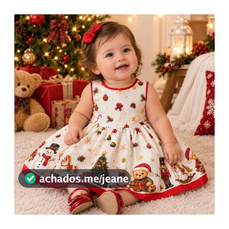 Vestido Para Bebê Menina Estampado Natalino Ursinhos