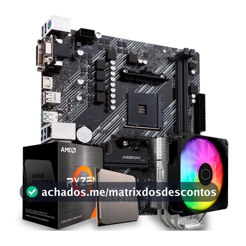Kit Upgrade AMD Ryzen 7 5700X, Placa Mãe A520, Air Cooler ARGB, AM4, 568KQ05Y-E