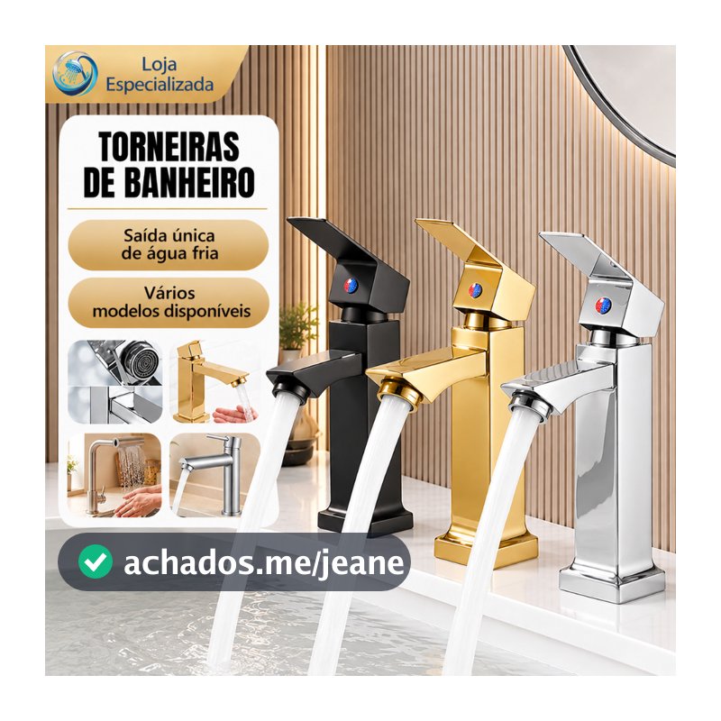 Banheiro Inox Monocomando Moderna Luxo Cromo Premium Torneira Banheiro Prata/Preto/Ouro