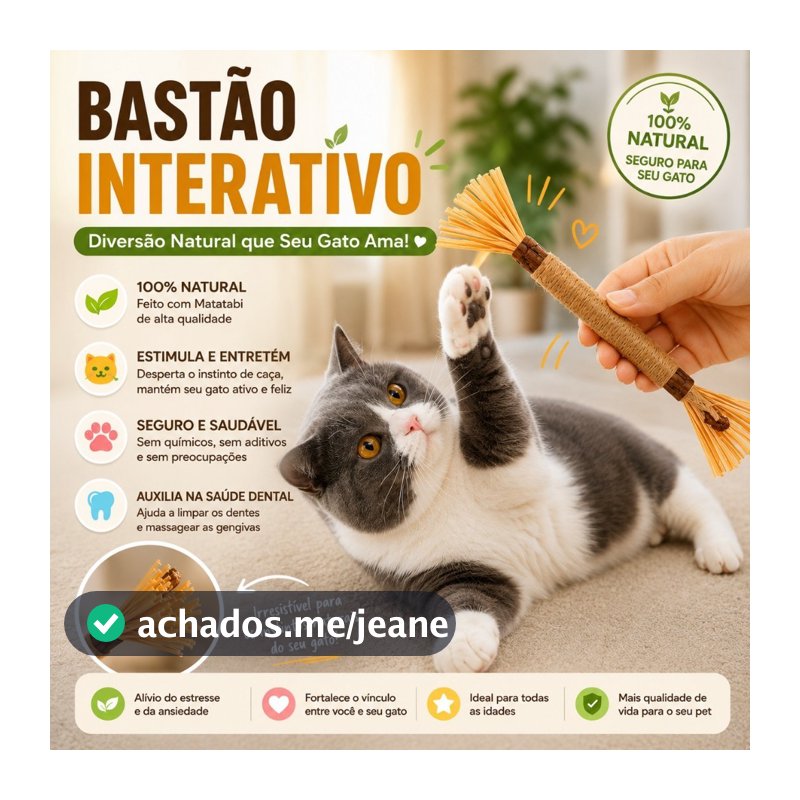 Bastão Mordedor Natural para Gato – Alívio do Estresse e Saúde Bucal
