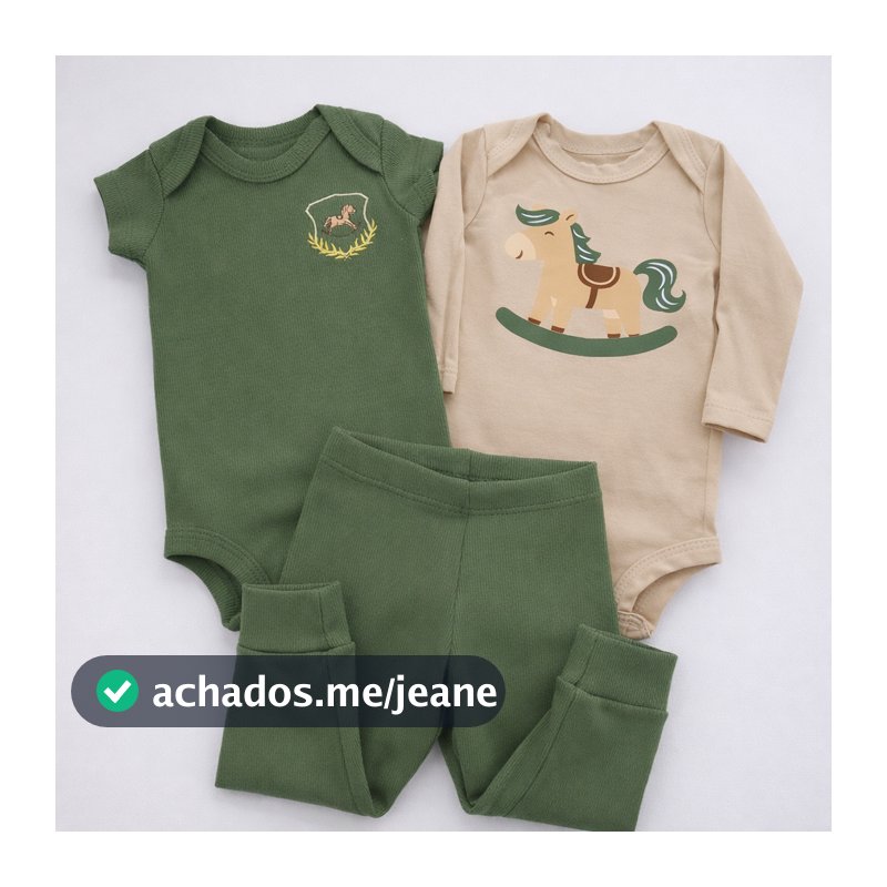 Conjunto Bebê 3 Peças Canelado Body Curto Calça E Body Longo Algodão