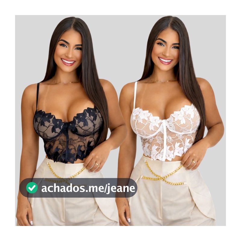 Kit 2 Croppeds de Renda Feminino com Bojo e Alça Guipir – Moda Festa, Balada, Verão e Carnaval