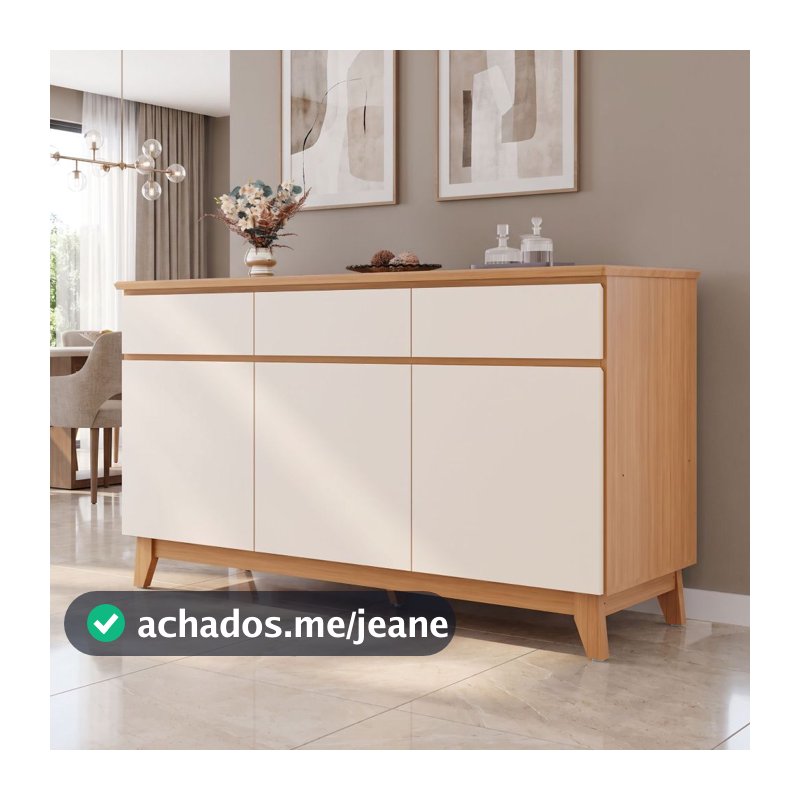 Buffet Marbella 100 % MDF 3 Porta e Pés Estilo Retrô
