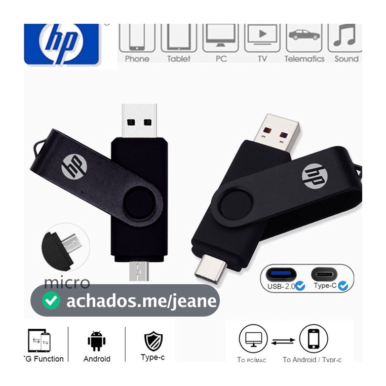 Pen Drive Tipo c/Micro OTG 64GB 128GB 256GB 2TB USB2.0 512GB 1TB PenDrive 16GB 8GB 4GB Armazenamento USB Flash