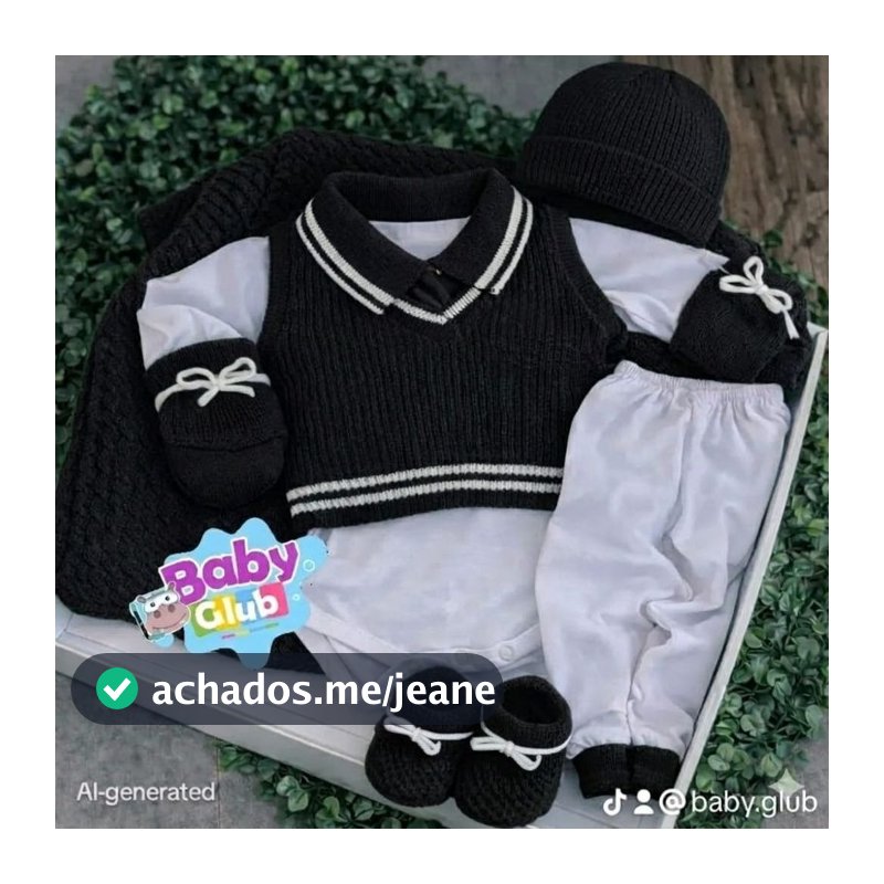 Saída Maternidade Bebê Menino | Tricô Luxo | 7 Peças Kit Completo RN Enxoval