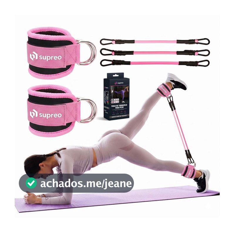 Tornozeleira com 3 Faixas de Resistência Puxador Treino Perna Glúteos Fitness Cross Over Polia Baixa