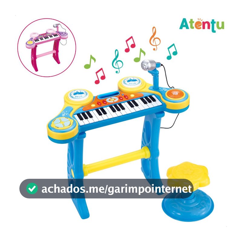 Piano Teclado com Microfone Infantil Instrumento Conecta no Celular Brinquedo Musical