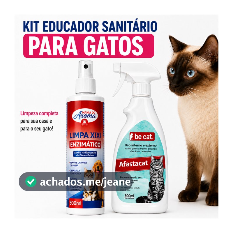 Kit Educador Sanitário para Gatos Xixi Não + Limpa Xixi Enzimático Remove Odor Manchas e Desmarca Território