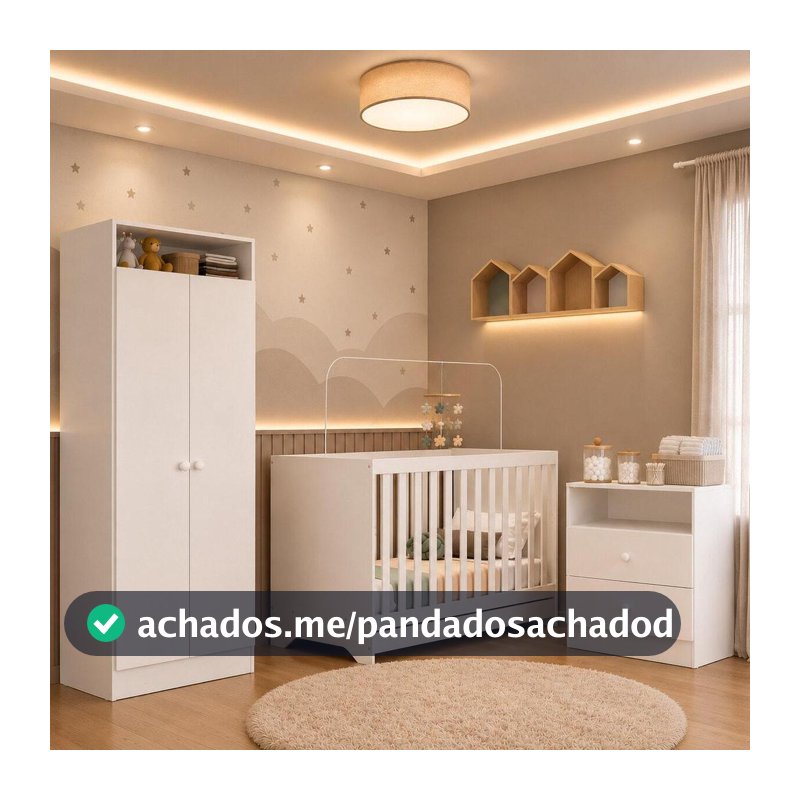Quarto de Bebê Completo Berço 3 em 1 com Colchão/Guarda-roupa e Cômoda Encanto Multimóveis MP4846