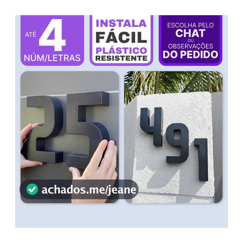 Números Residenciais Letras 3D Caixa Alta em Plástico Preto Cromado | Casa Comércio com 1 a 3 Uni Fachada Endereço
