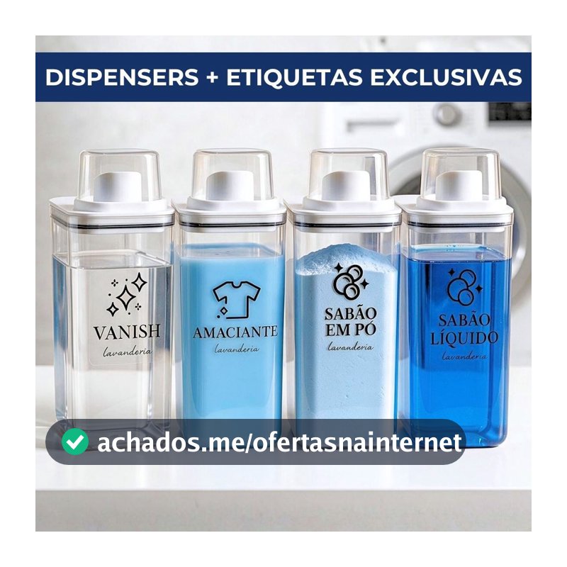 Dispensers Lavanderia 2,3/1,5 Litros - Cartela com 7 Etiquetas - Amaciante, Sabão em Pó e Liquido