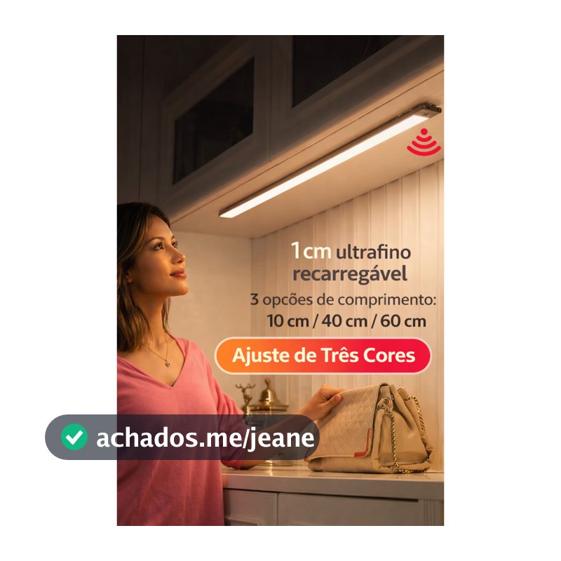 Luminária Led 3 Cores 10/40/60 cm Luz Noturna Sensor De Movimento USB Recarregável Closet Quarto