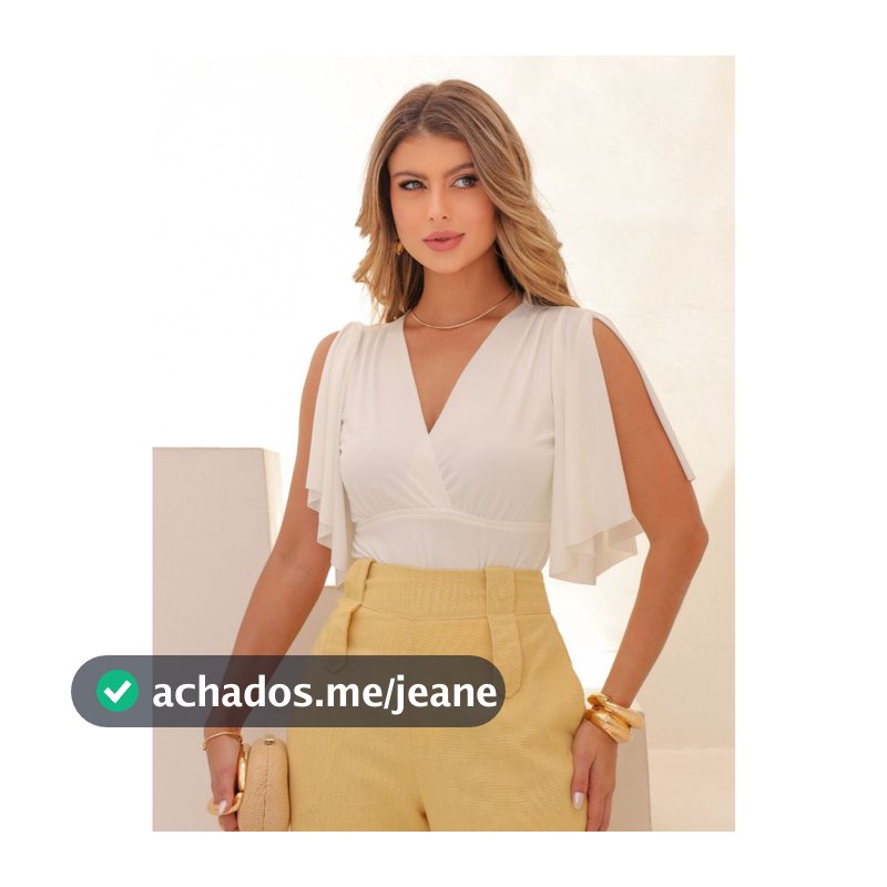 Body feminino malha decote V transpassado manga fluida