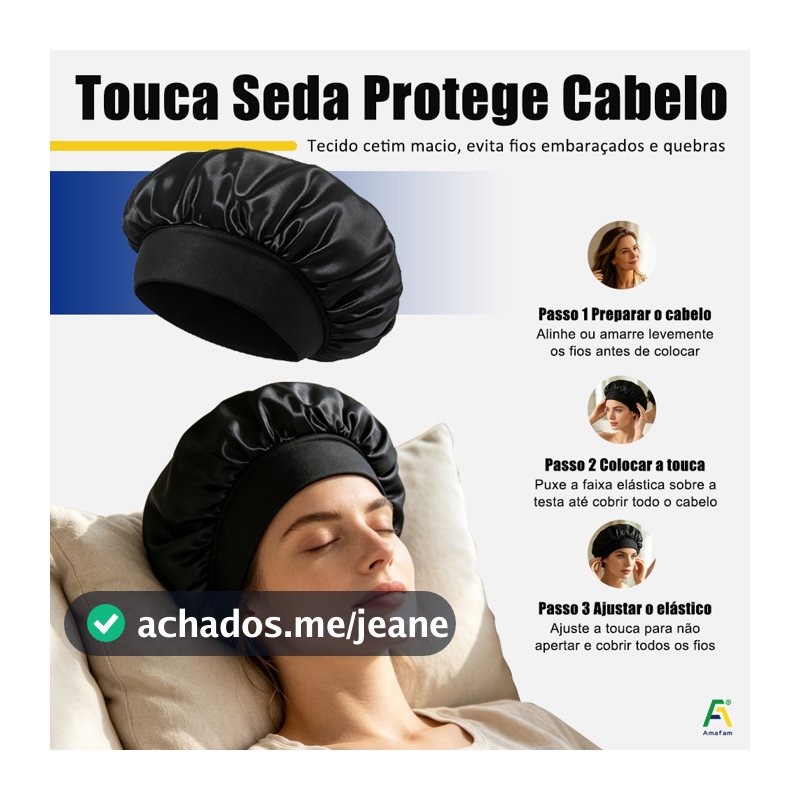 Touca/Gorro de Dormir de Cetim com Aba Faixa Larga Gigante Cabelo Anti Frizz Toca Head