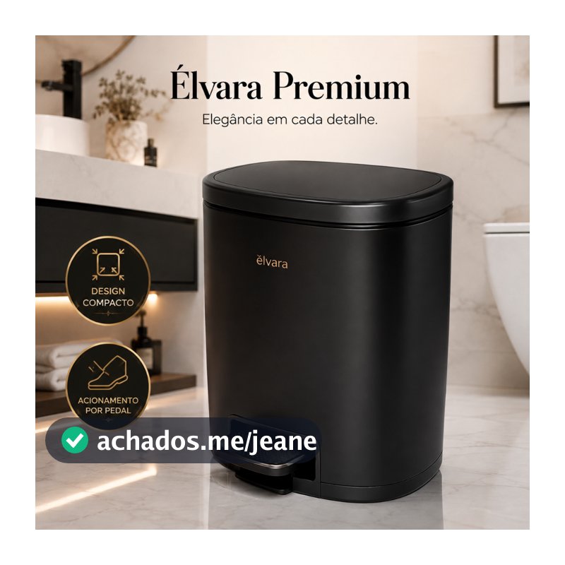 Lixeira com Pedal 3 Litros Preta Compacta Resistente para Banheiro, Cozinha e Escritório