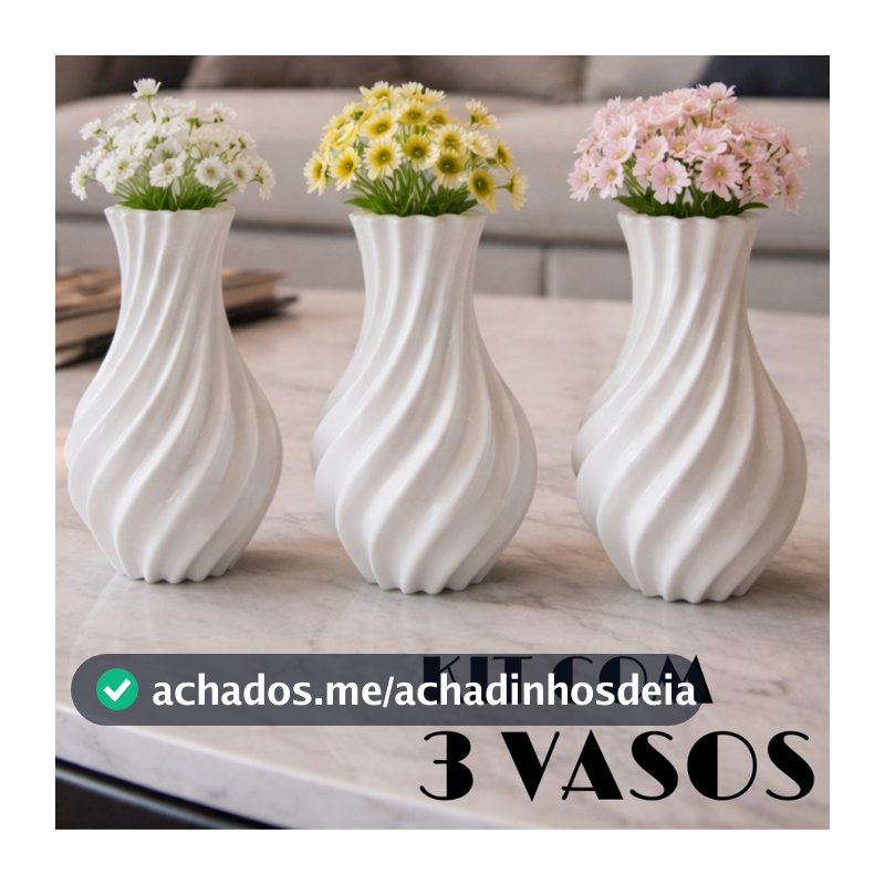 Kit 3 Vasos Decorativos Espiral 3D Moderno para Sala Mesa Decoração Flores e Plantas