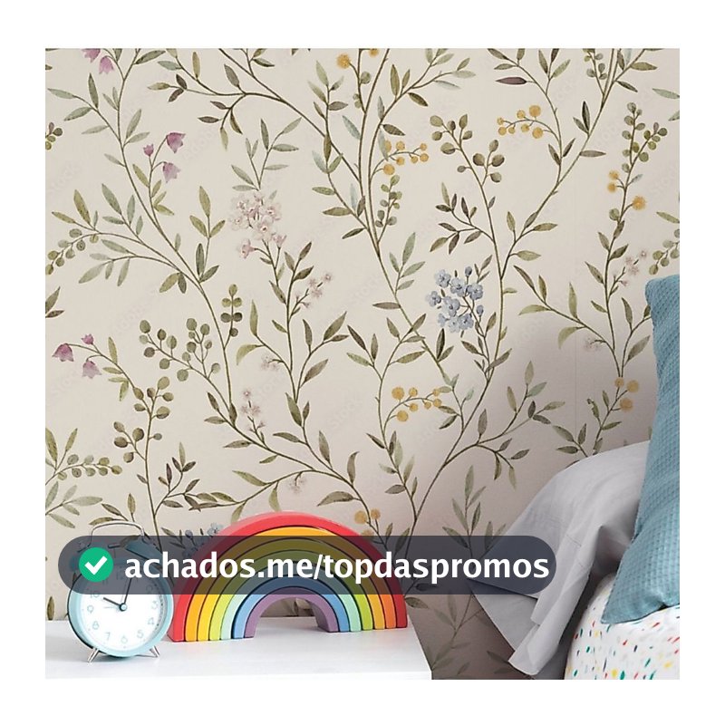 Papel de Parede Adesivo Personalizado Folhas e flores Floral em Ramos fundo bege Autocolante Fácil Aplicação Decoração