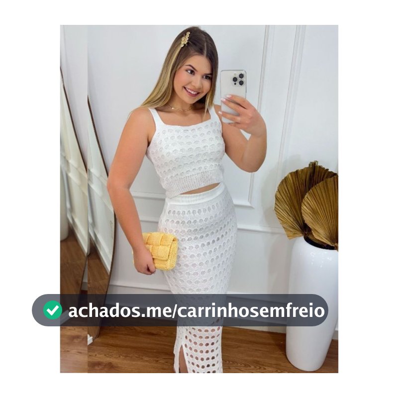 Conjunto Feminino Tricot Saia Longa E Cropped Top Tricô Trama Rendada Verão