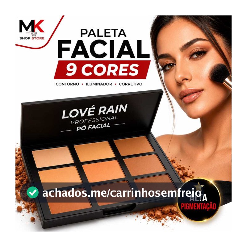 Paleta Facial Love Rain 9 Cores Contorno Iluminador Corretivo Maquiagem Pó Facial Efeito Matte Longa Duração Tonalidades
