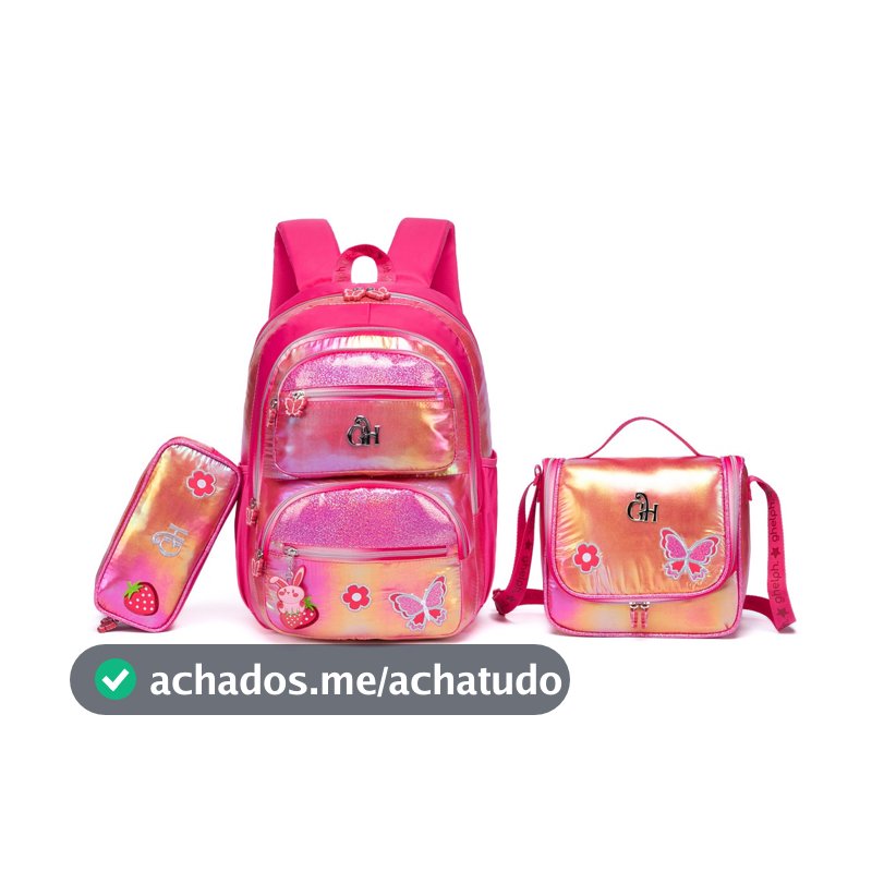 Kit Mochila Infantil Juvenil Escolar Guelph Menina Estojo Lancheira Espaçosa Resistente