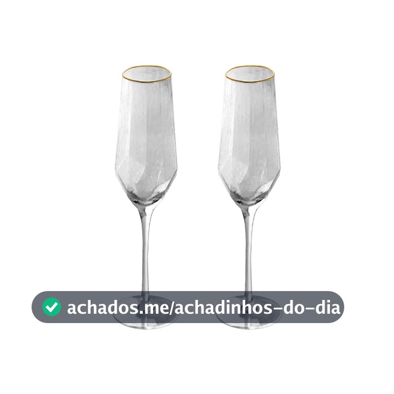 Conj. 2 Taças Champanhe Cristal Borda Dourada Taj 300ml Wolff