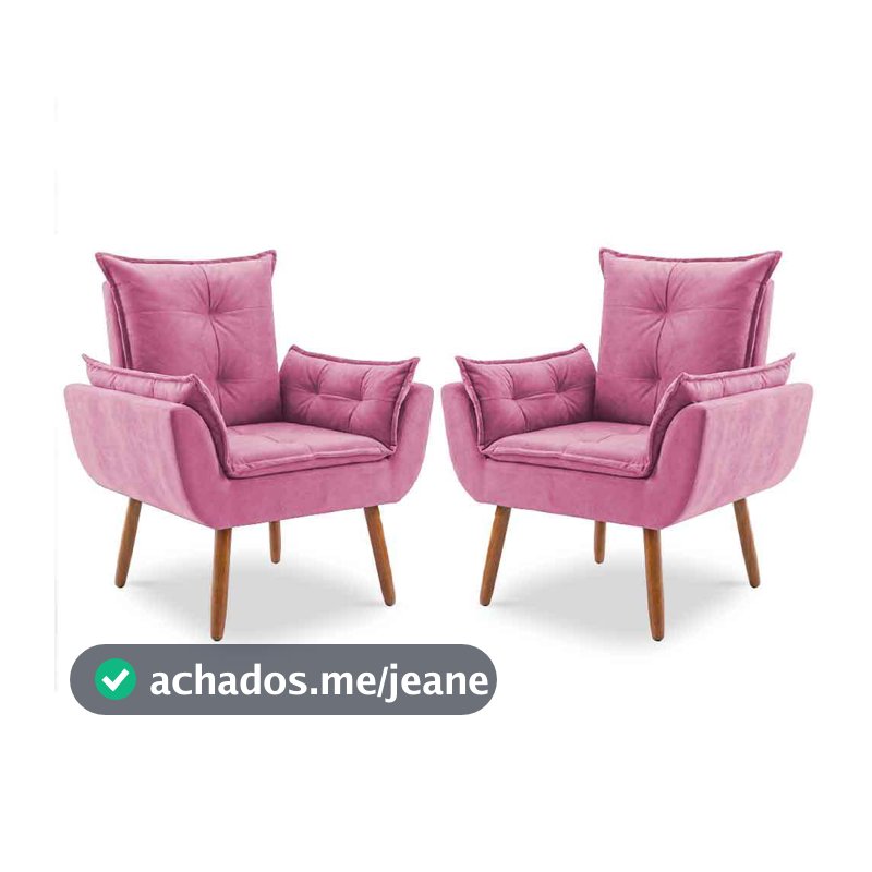 Kit 2 Poltrona Opalla decorativa Pés Palito Suede Varias Cores, Poltrona Para Amamentação