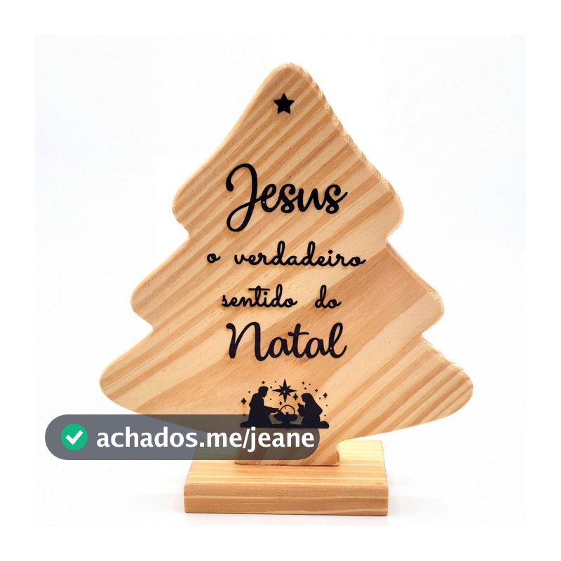 Árvore de Natal de Mesa em Madeira Pinus Jesus o Verdadeiro Sentido do Natal Decoração Cristã