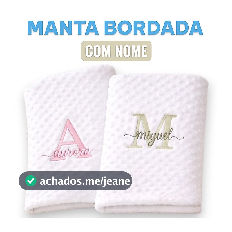 Manta Cobertor Cobertinha Berço Pipoquinha Personalizado Bordado Confortável com nome do bebê Manta Antialérgica