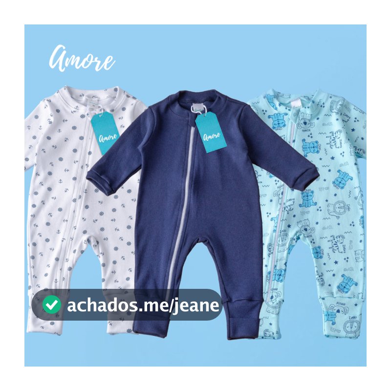 Kit 3 Macacão Roupas Bebê Amore Vira Pé com Zíper Marinheiro 100% Algodão