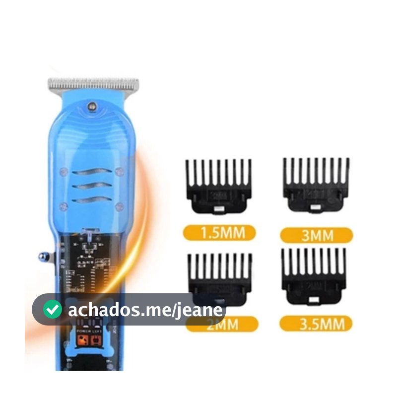 Máquina de Cortar Cabelo Profissional com LCD Smart Barbeador Elétrico Sem Fio e Design Transparente