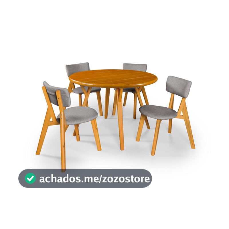 Conjunto Mesa com 4 Cadeiras em Madeira e Linho