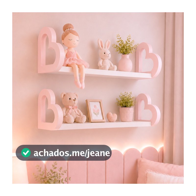 2 Prateleiras coração colorida MDF quarto decoração infantil 45