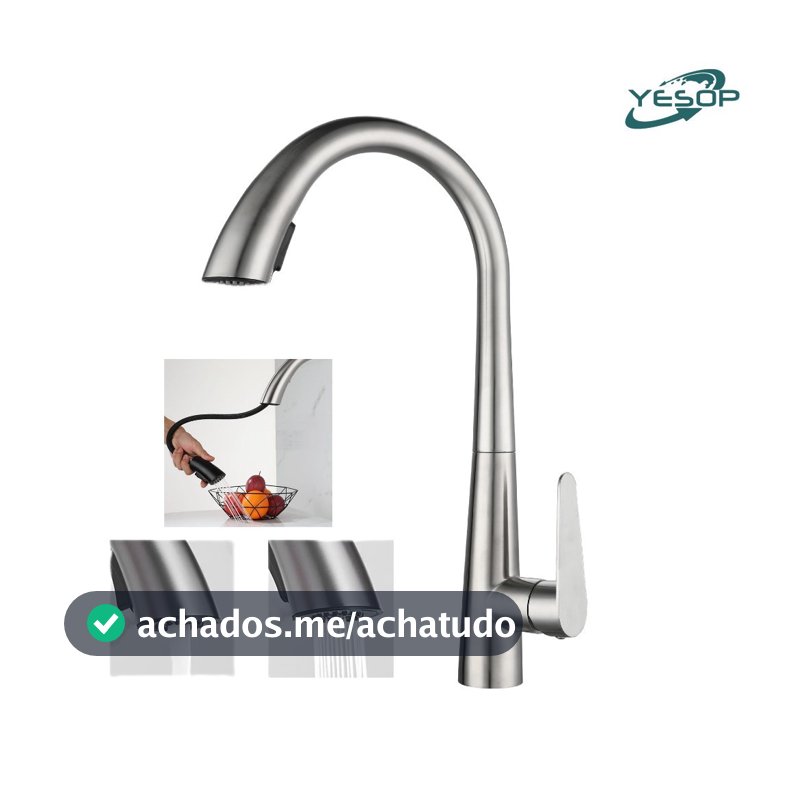 YESOP Torneira Cozinha Gourmet Monocomando Extensível Inox Escovado Spray Ducha 360°