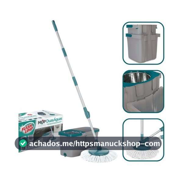 Mop Esfregão Duo Giratório Desmontável Duas Águas Fit Cesto Inox Original Flash Limp MOP7504